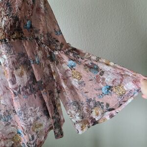 Anthropologie Fairy Boho Floral Sheer Top Blouse Size Large Romantic Ethereal